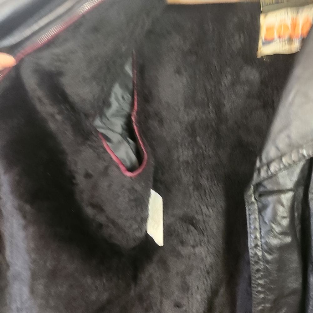 Vintage 1970s Long Black Leather Coat Jacket Mens size Medium Faux Fur Winter - Picture 11 of 16
